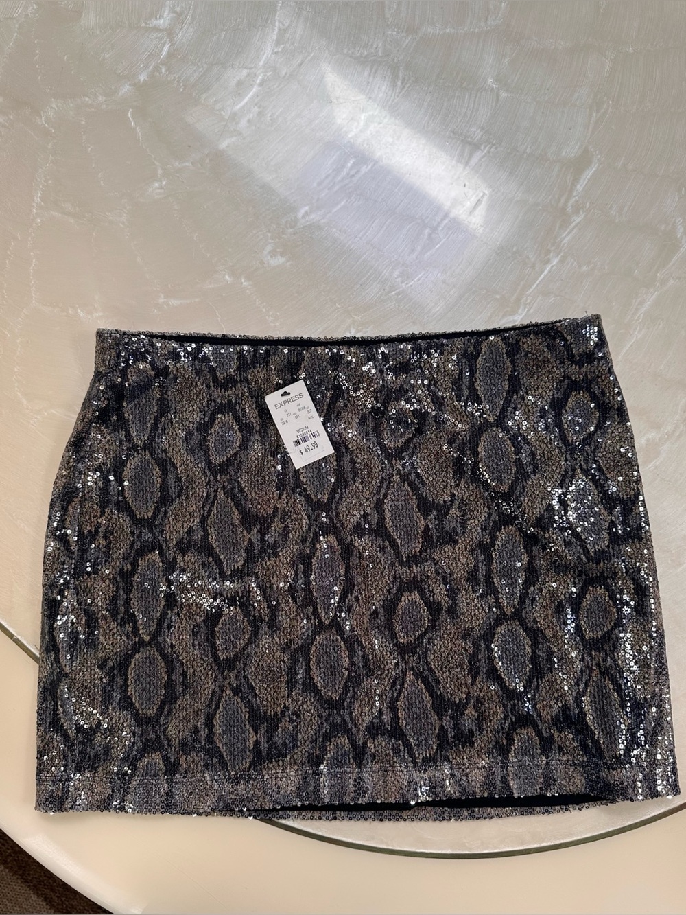 NWT Express Sequin Snakeskin Mini Skirt - Black/Brown